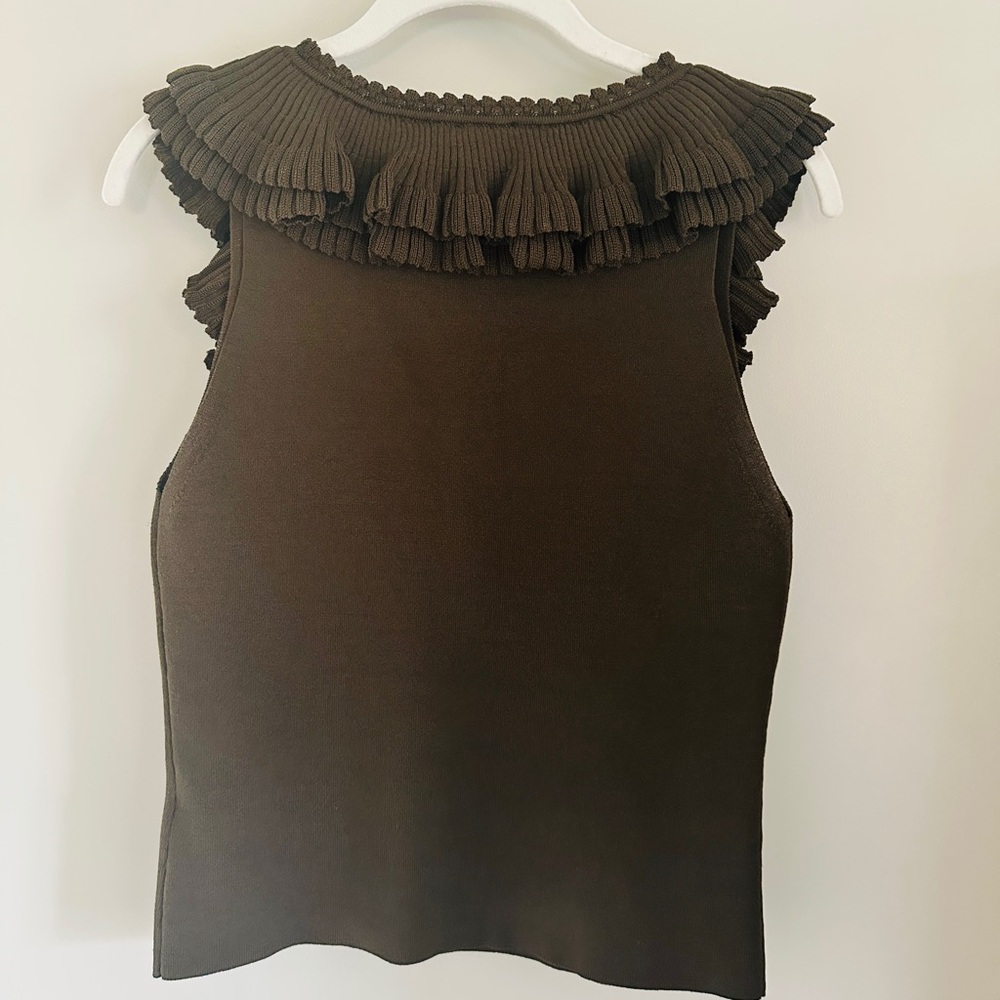 Express Olive Ruffled Women's Blouse - Picture 3 of 3